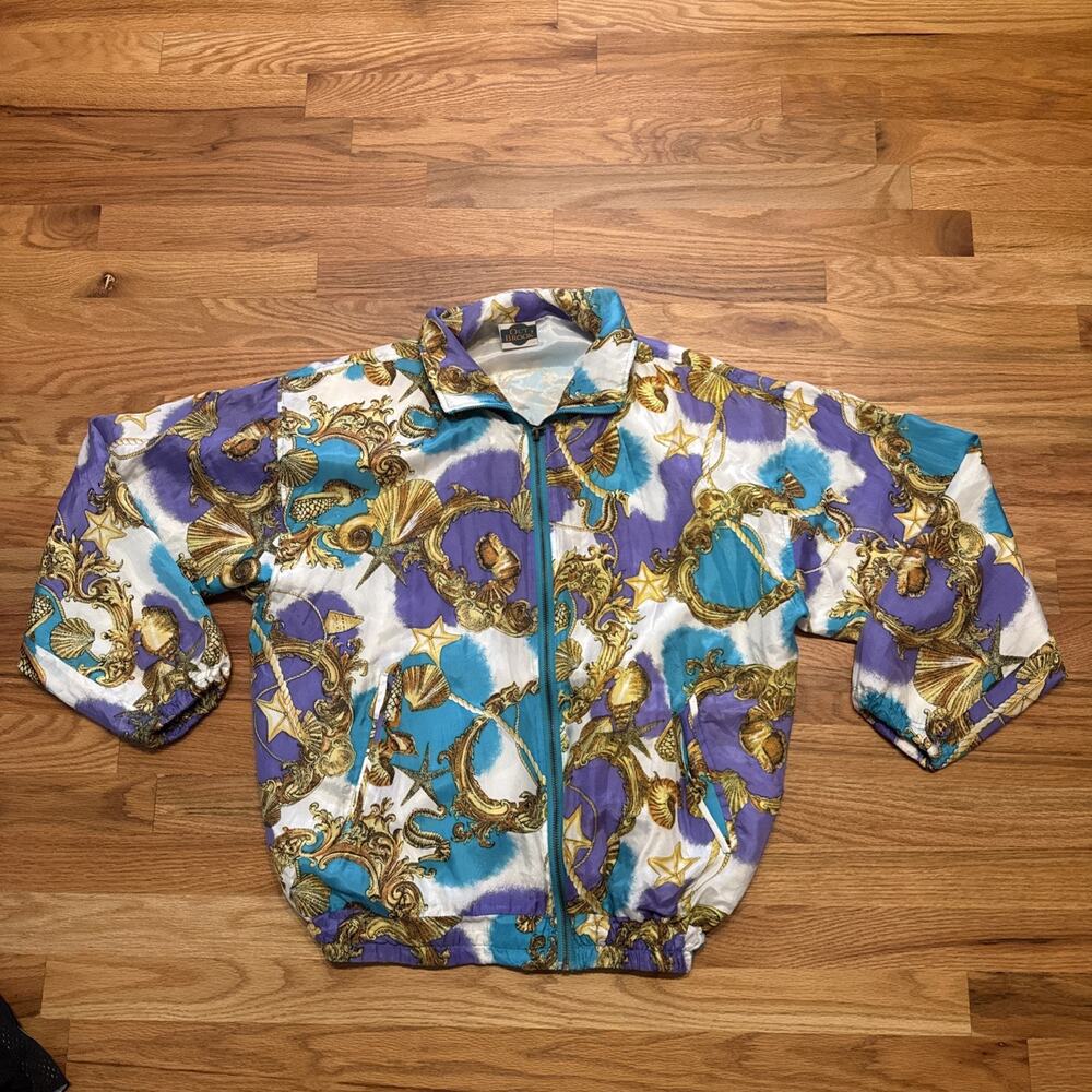 OUTBROOK VTG Women’s silk Seashells & Seahorses Track Jacket Size XL ? Read